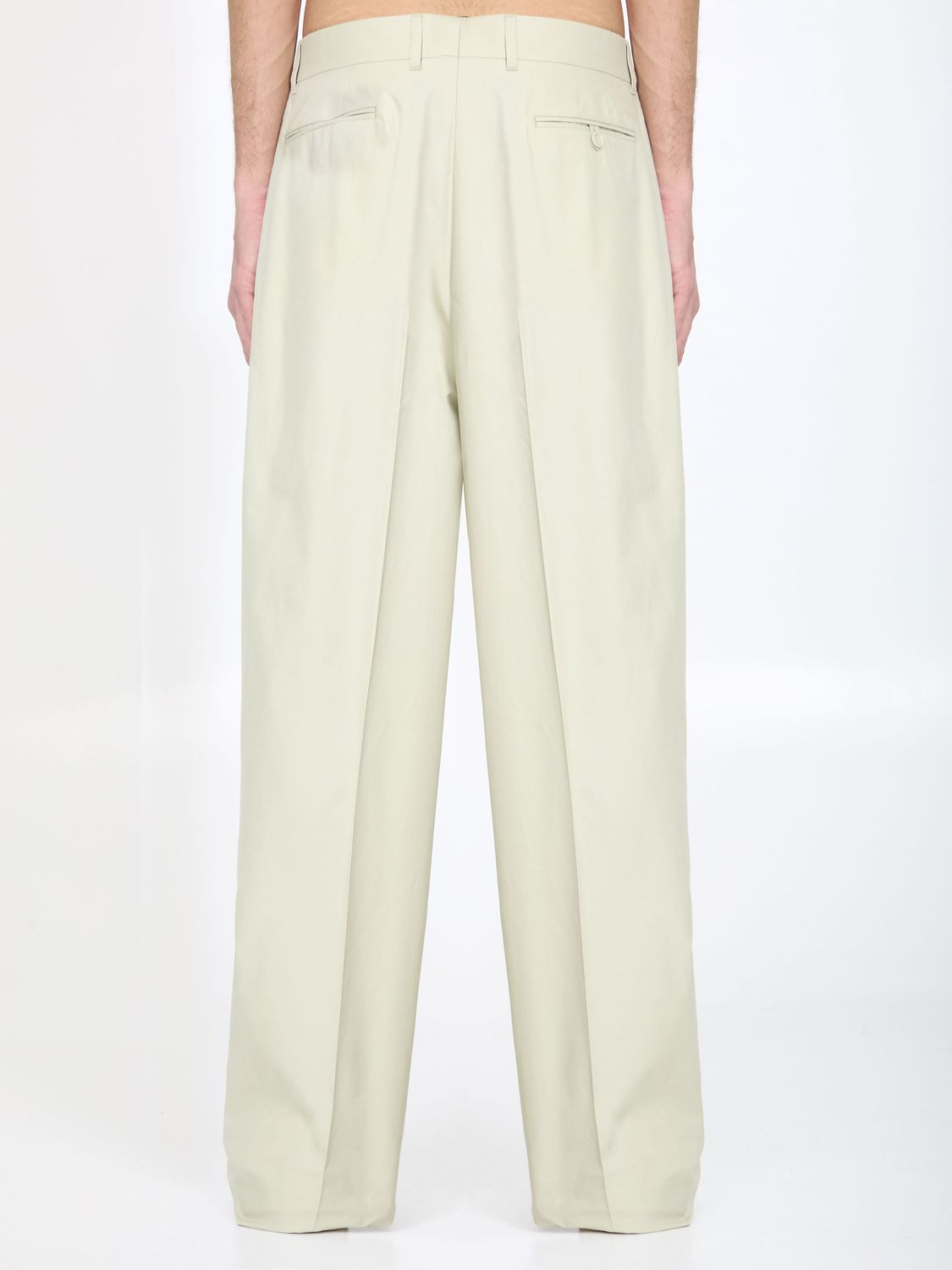 DIOR HOMME Men's Wide-Leg Pleated Pants in Beige Cotton & Silk - Embossed Dior Signature - SS24