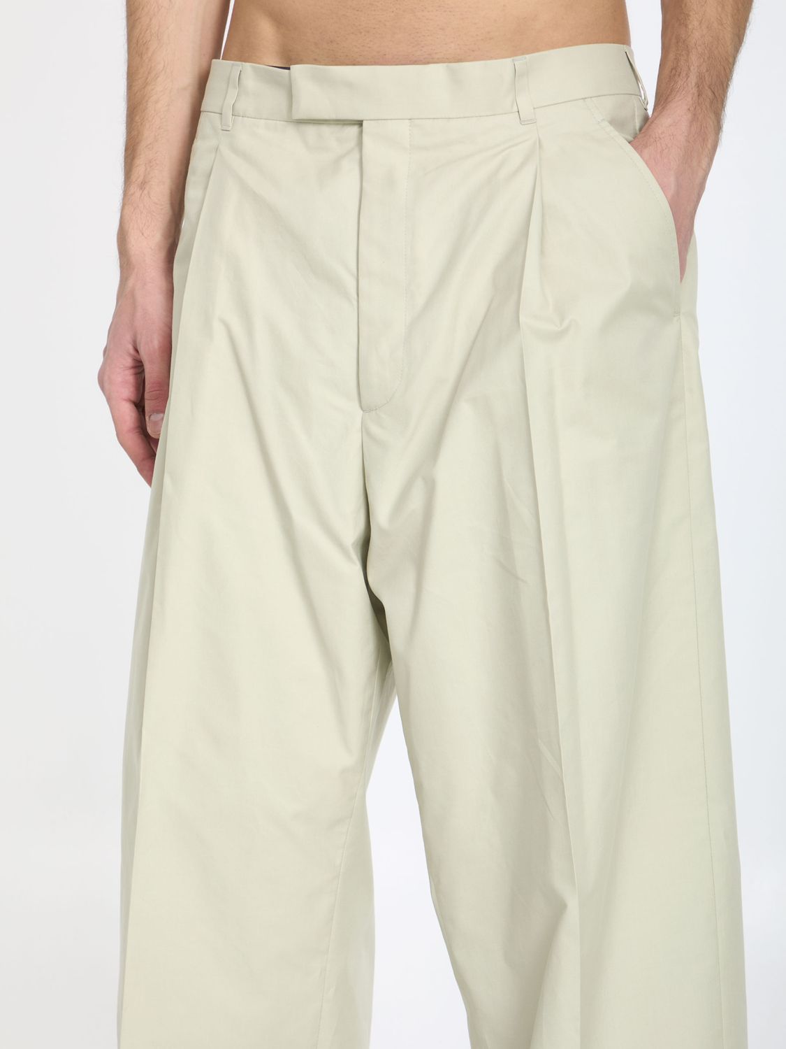 DIOR HOMME Men's Wide-Leg Pleated Pants in Beige Cotton & Silk - Embossed Dior Signature - SS24