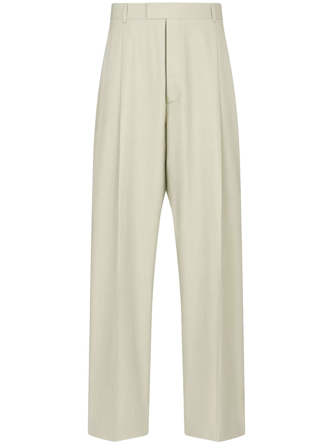 DIOR HOMME Men's Wide-Leg Pleated Pants in Beige Cotton & Silk - Embossed Dior Signature - SS24