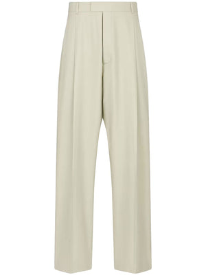 DIOR HOMME Men's Wide-Leg Pleated Pants in Beige Cotton & Silk - Embossed Dior Signature - SS24