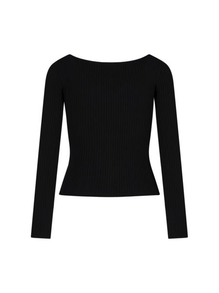 COURREGÈS Raffia V-Neck Jumper in Navy Blue for Women - FW22