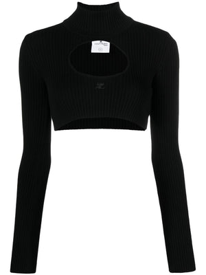 COURREGÈS Futuristic Red Rollneck Top with Ribbed Knit and Cut-Out Detailing