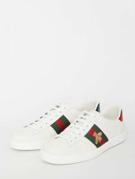GUCCI White Leather Sneakers with Red and Green Detail for Men