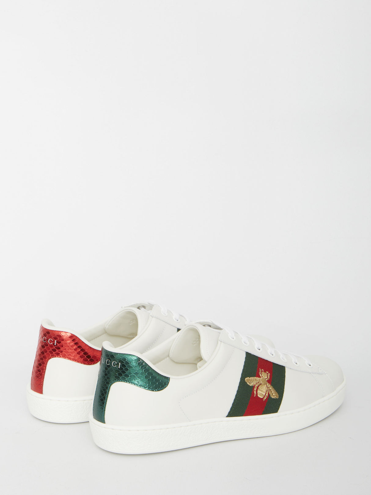 GUCCI White Leather Sneakers with Red and Green Detail for Men