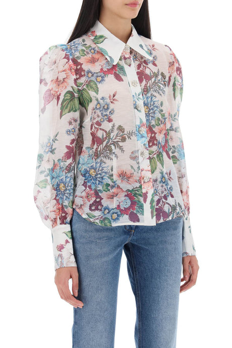 ZIMMERMANN Printed Linen Shirt with Decorative Buttons and Rounded Hem for Women