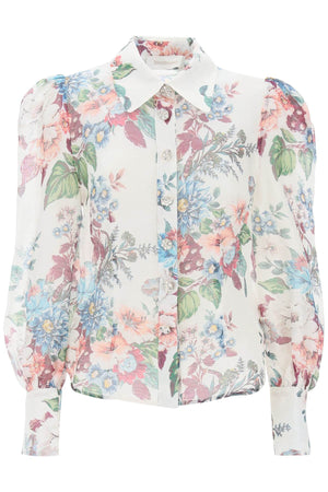 Floral Print Body Shirt in Ivory Silk and Linen