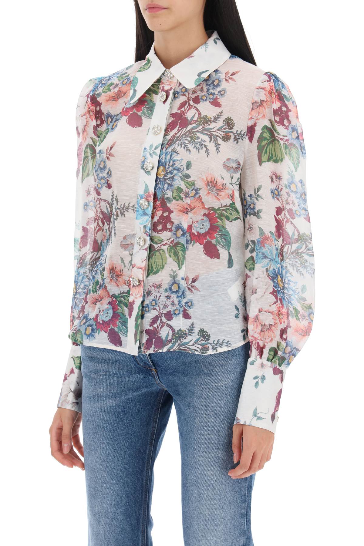 ZIMMERMANN Printed Linen Shirt with Decorative Buttons and Rounded Hem for Women