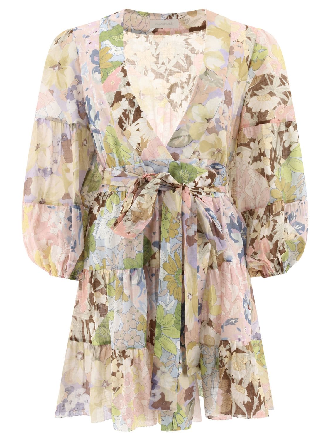 ZIMMERMANN Chic Floral Wrap Dress with 3/4 Sleeves