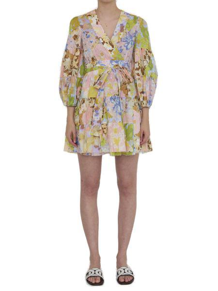 ZIMMERMANN Chic Multicolor Mini Wrap Dress with Tie Belt