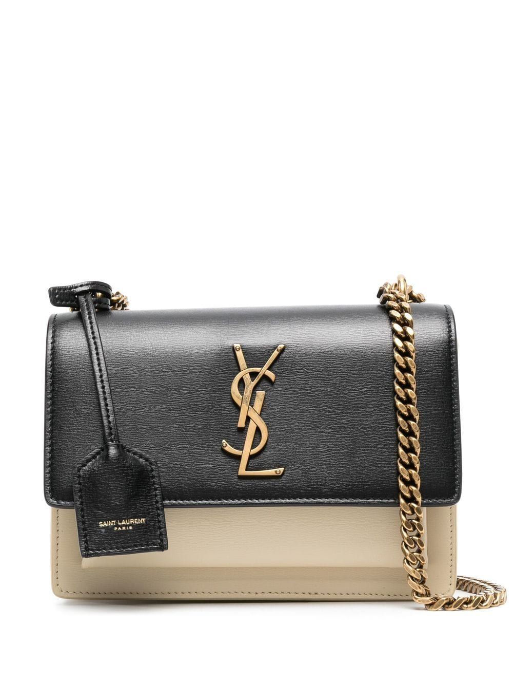 SAINT LAURENT Logo Plaque Panelled Leather Crossbody Handbag - Black