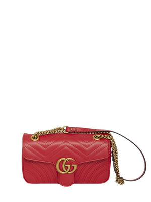 Stunning Red Leather Shoulder Bag with Quilted Chevron Pattern and Aged Gold Hardware