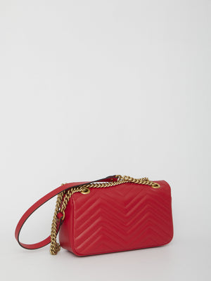 Stunning Red Leather Shoulder Bag with Quilted Chevron Pattern and Aged Gold Hardware