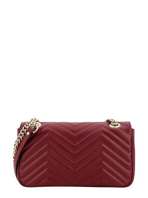 GUCCI Mini Chevron Red Leather Shoulder Bag with Chain Strap and Gold Detailing, 26x15x7 cm