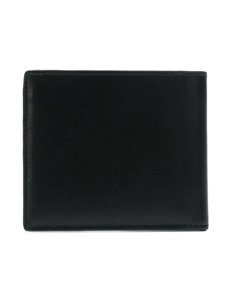 Ví da đen bi-fold thời trang với họa tiết chữ YSL và logo Saint Laurent