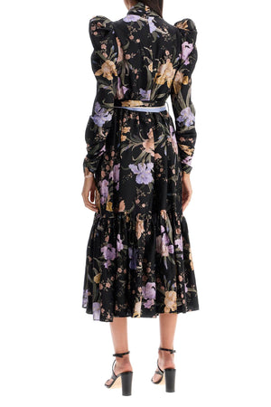 ZIMMERMANN Floral Print Midi Dress with Puff Sleeves - Size 1