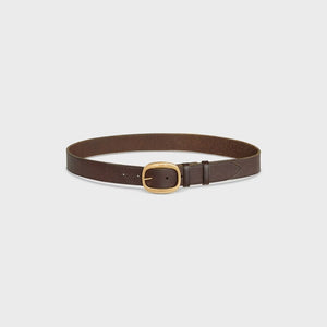 Dark Brown Leather Belt with Gold Tone Buckle
