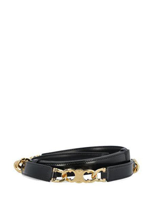 CELINE Gourmette Triomphe Small Belt in Black Calfskin with Gold-Tone Hardware - Adjustable Design, Sliding Magnetic Closure