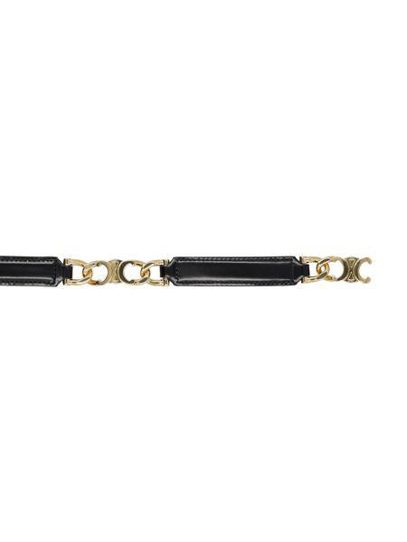 CELINE Gourmette Triomphe Small Belt in Black Calfskin with Gold-Tone Hardware - Adjustable Design, Sliding Magnetic Closure