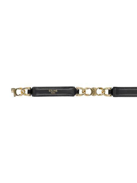 CELINE Gourmette Triomphe Small Belt in Black Calfskin with Gold-Tone Hardware - Adjustable Design, Sliding Magnetic Closure