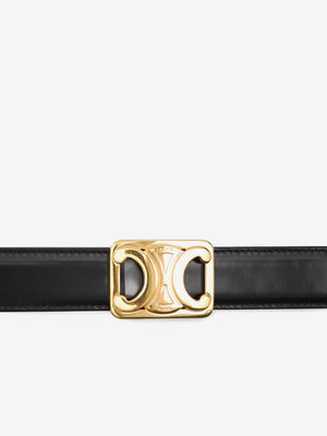 CELINE Medium Reversible Leather Belt with Gold-Tone Buckle