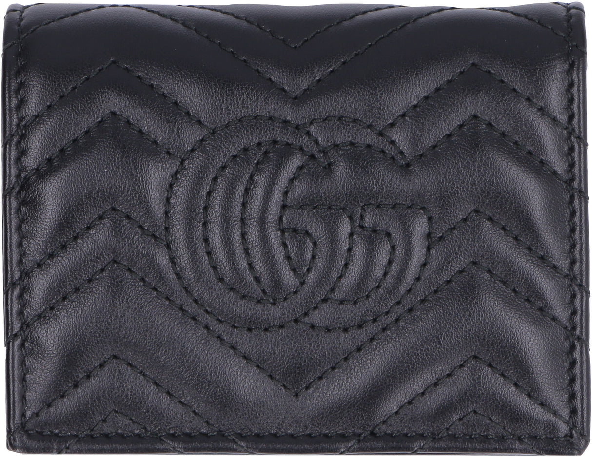 GUCCI Women's Black Matelassé Leather Wallet with Chevron Motif and Gold-Tone Metal Detail