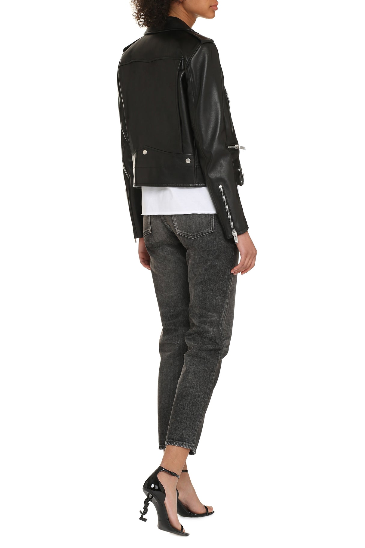 SAINT LAURENT Women's Leather Biker Jacket with Asymmetric Closure