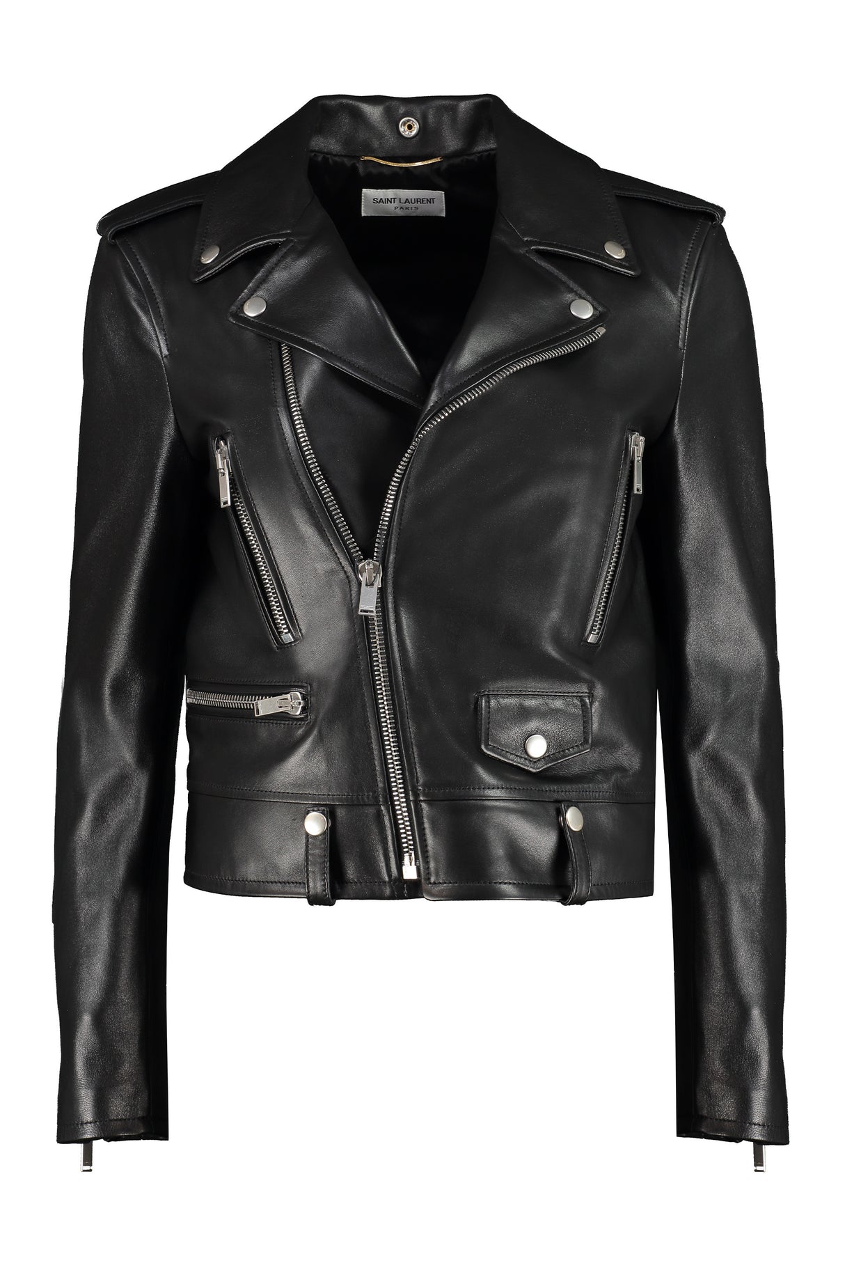 SAINT LAURENT Women's Leather Biker Jacket with Asymmetric Closure