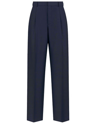 DIOR HOMME Blue Wool and Mohair Twill Pants with Contrasting Motif for Men