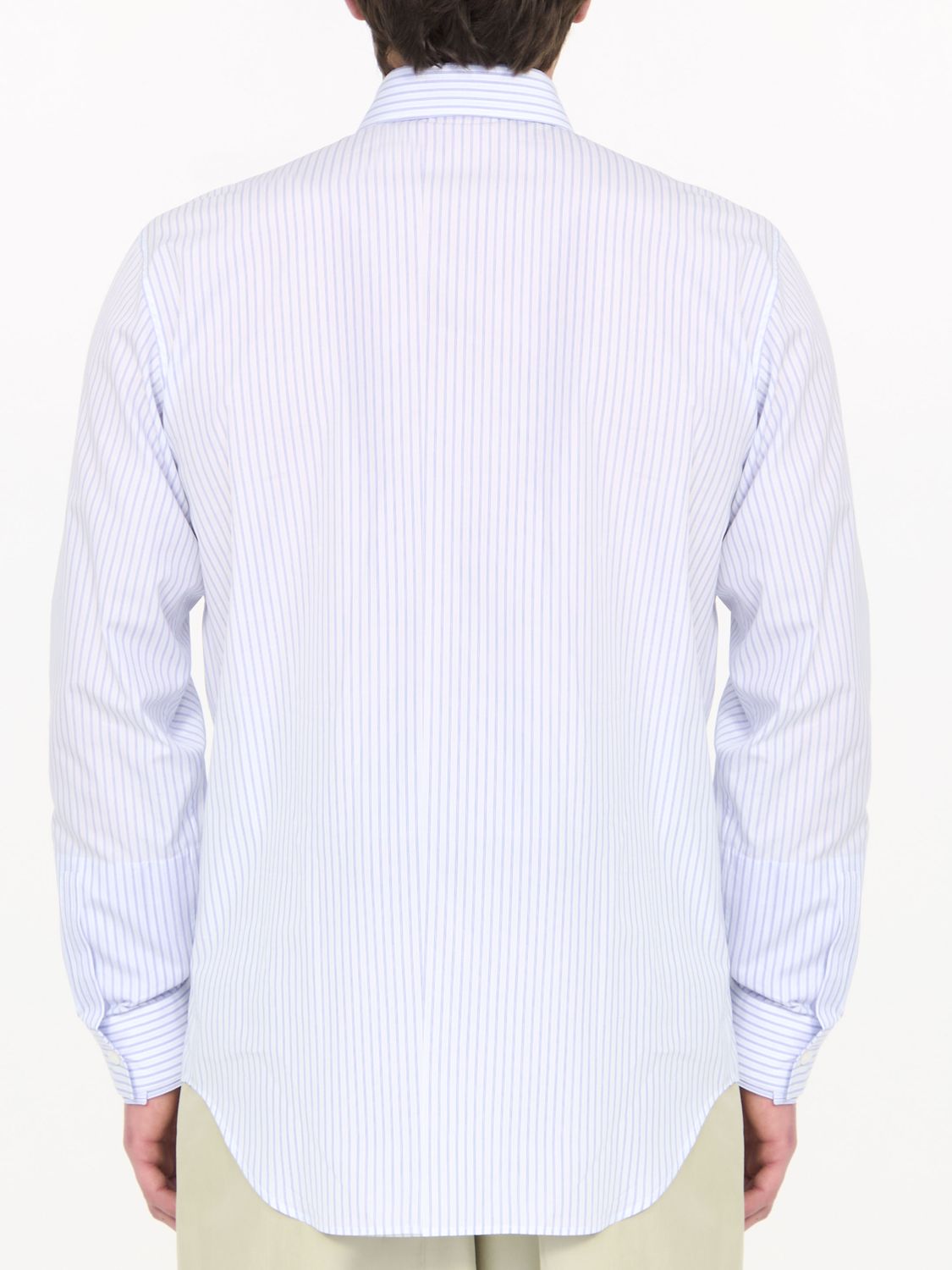 DIOR HOMME Blue Striped White Cotton Poplin Shirt with Christian Dior Couture Print