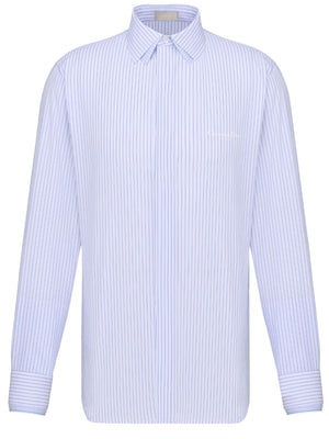 DIOR HOMME Blue Striped White Cotton Poplin Shirt with Christian Dior Couture Print