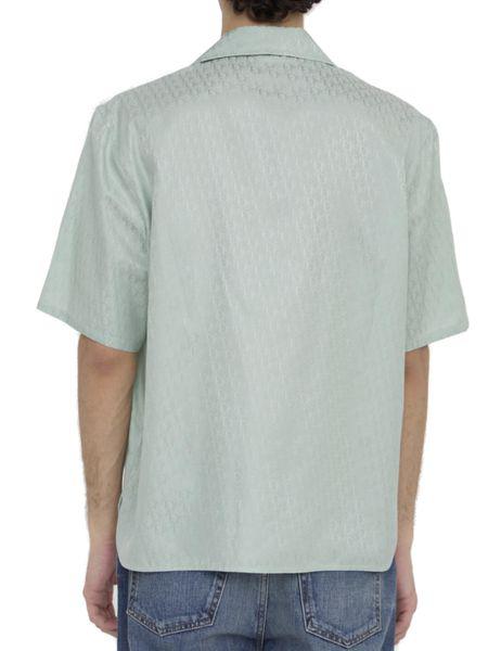 قميص قصير الأكمام من الحرير ومزيج القطن باللون الأخضر