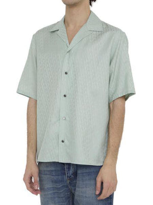 قميص قصير الأكمام من الحرير ومزيج القطن باللون الأخضر