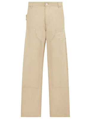 DIOR HOMME Embroidered Carpenter Jeans in Beige