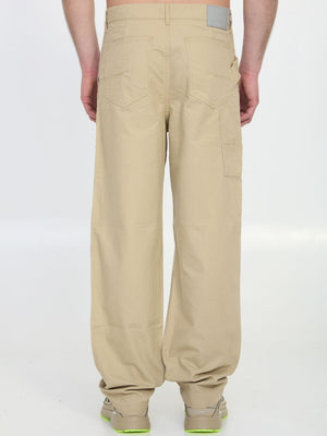 DIOR HOMME Embroidered Carpenter Jeans in Beige