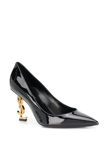 حذاء جلد أسود أنيق مع كعب ذهبي مميز للنساء - الإصدار الدائم 2024