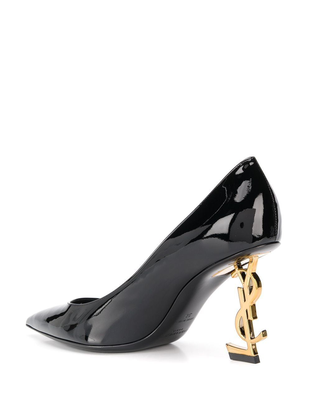 SAINT LAURENT Sleek Black Leather Pumps with Sculptural Gold-Tone Heels for Women - Carryover 2024