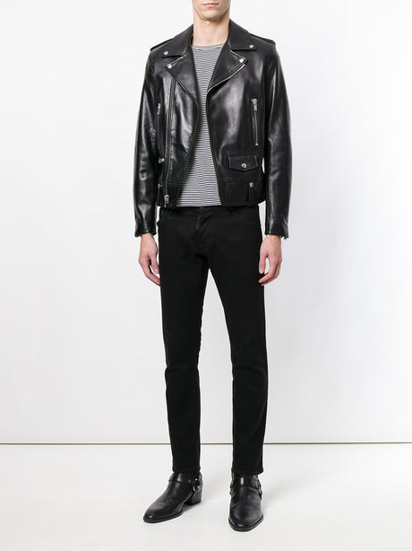 SAINT LAURENT Men's Black Motorcycle Jacket - SS24 Collection