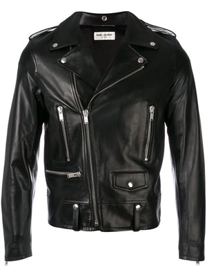 SAINT LAURENT Men's Black Motorcycle Jacket - SS24 Collection