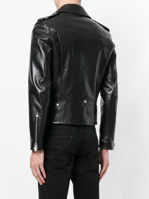 SAINT LAURENT Men's Black Motorcycle Jacket - SS24 Collection