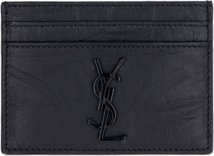 SAINT LAURENT Black Monogram Sheepskin Credit Card Holder for Men