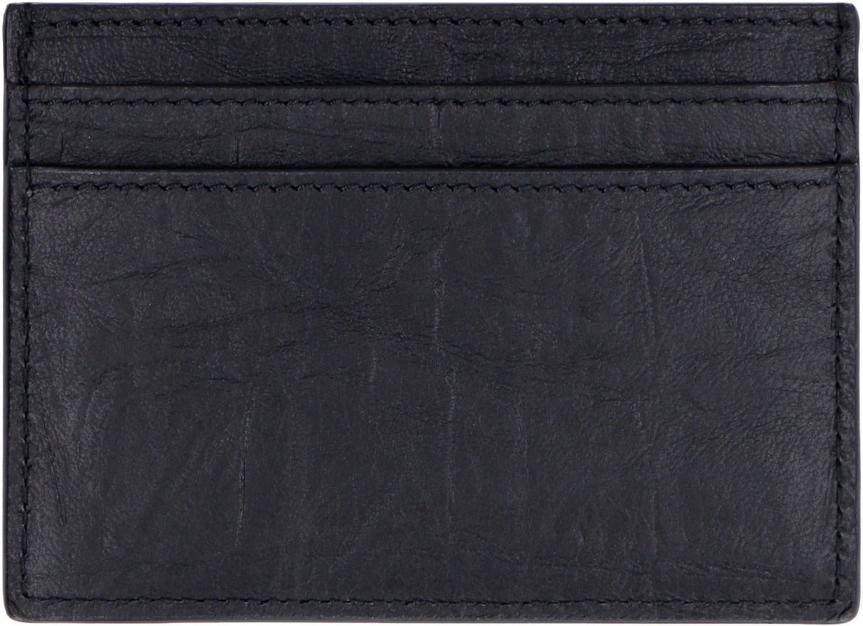 SAINT LAURENT Black Monogram Sheepskin Credit Card Holder for Men