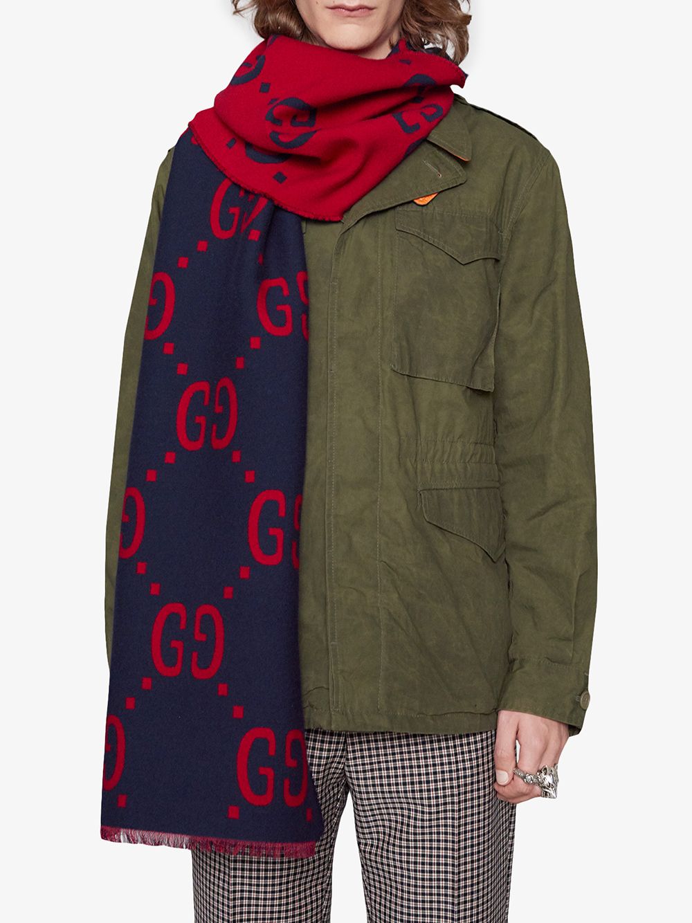 GUCCI Dual-Tone Luxury Wool & Silk Scarf