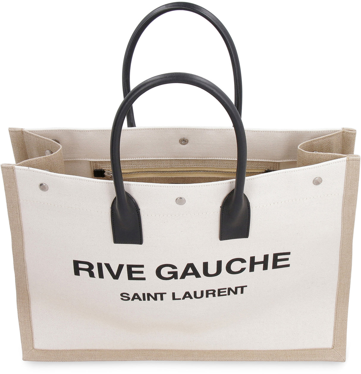 經典帆布手提包-河左 Rive Gauche 前面印花, 附皮革細節