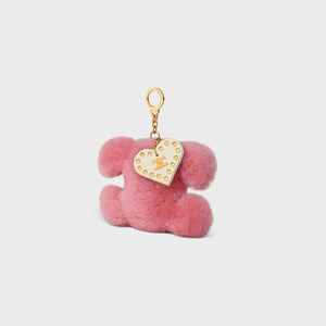 CELINE Mini Keyring with Pompom and Heart Detail in Sheepskin and Calfskin