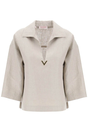 VALENTINO GARAVANI Linen Canvas Tunic Garment for Women - Tan