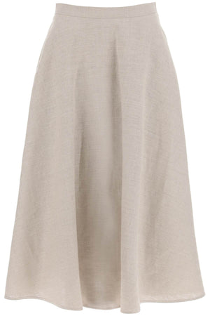 VALENTINO GARAVANI Flared Linen Skirt in Neutral Color for Women