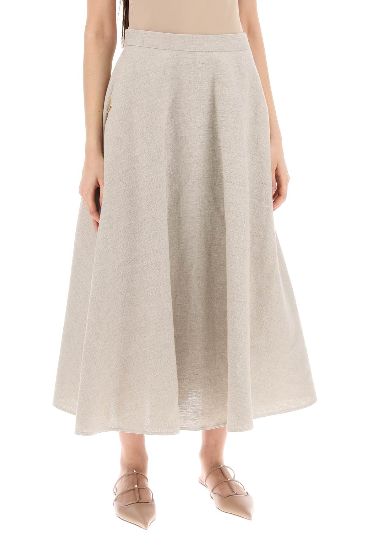 VALENTINO GARAVANI Flared Linen Skirt in Neutral Color for Women