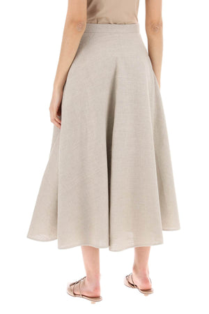 VALENTINO GARAVANI Flared Linen Skirt in Neutral Color for Women