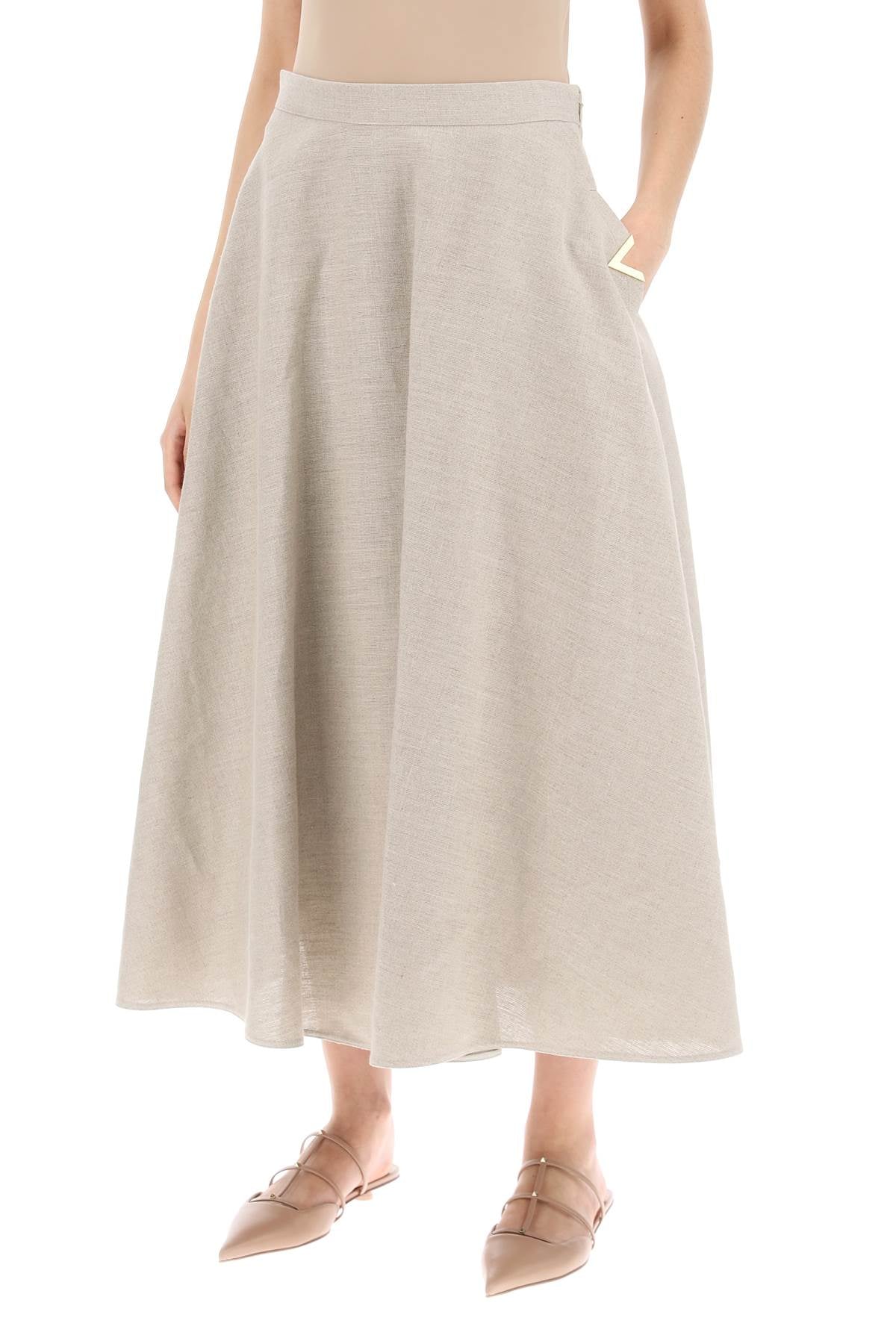 VALENTINO GARAVANI Flared Linen Skirt in Neutral Color for Women