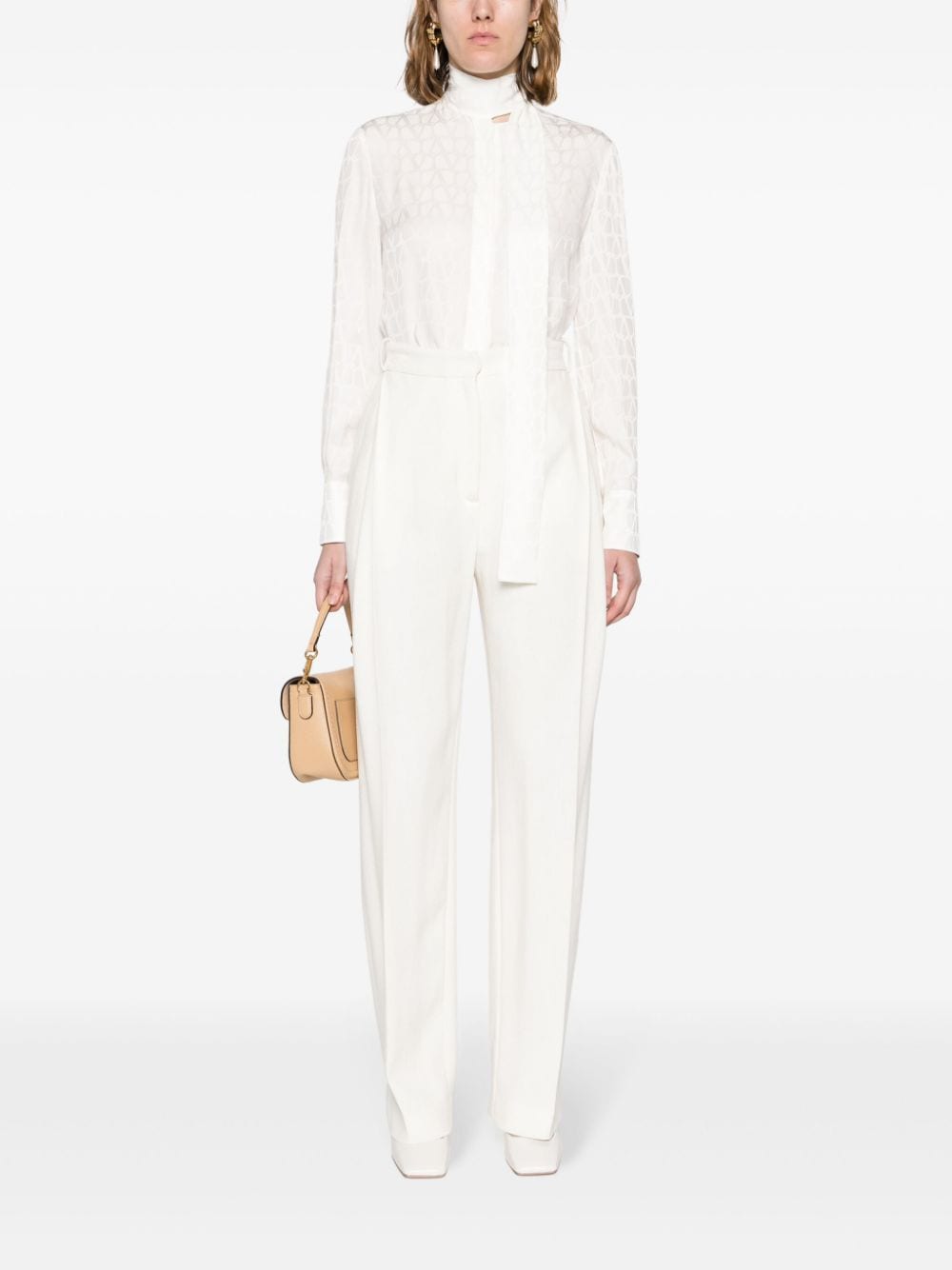 VALENTINO GARAVANI Silk Jacquard Shirt in Nude & Neutrals for Women